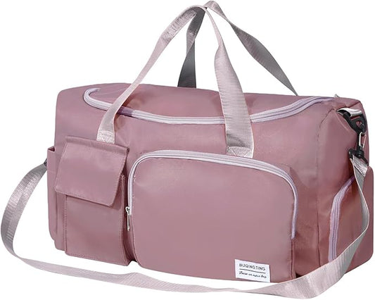 Travel Tote Bag for Women, Small Gym Bag with Wet Pocket Shoes Compartment Zipper Sport Bag for Dance Swim Overnight Pink