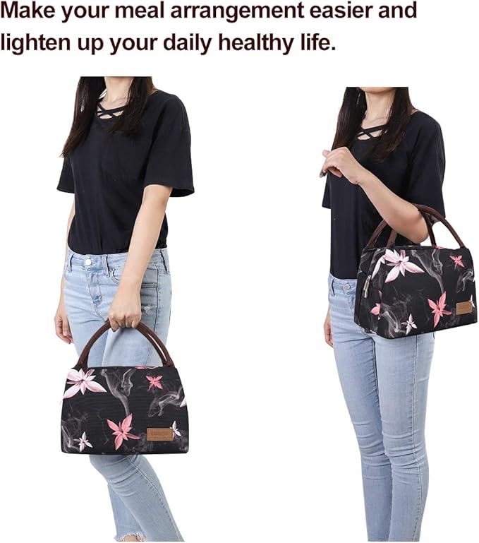 Buringer Insulated Lunch Bag Lunch Box for Women Men Adult Lunch Tote for Work Picnic Travel (Pink Flowers)