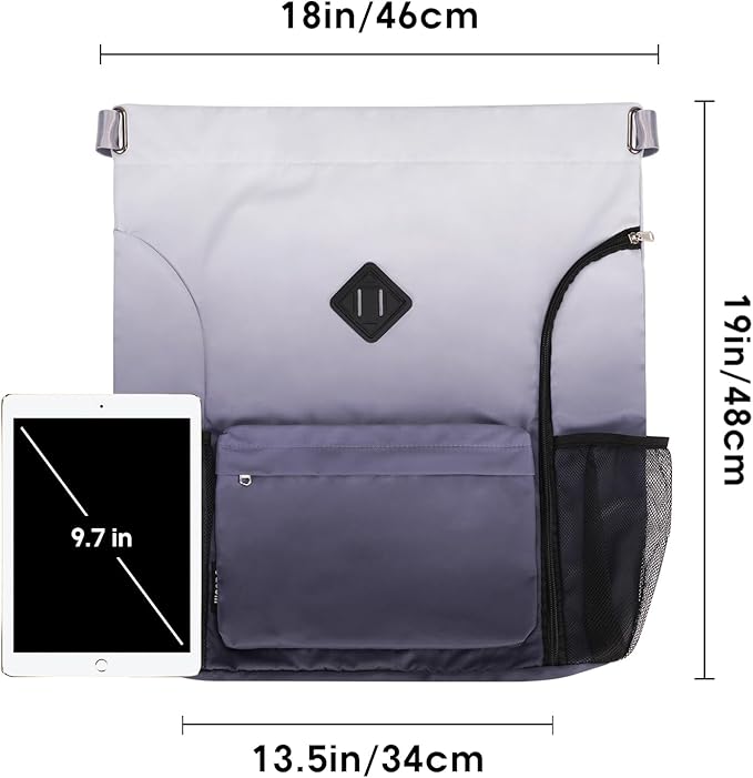 WANDF Drawstring Backpack Sports Gym Bag with Shoes Compartment, Water-Resistant String Backpack Cinch Bag for Women Men (Grey Gradient)