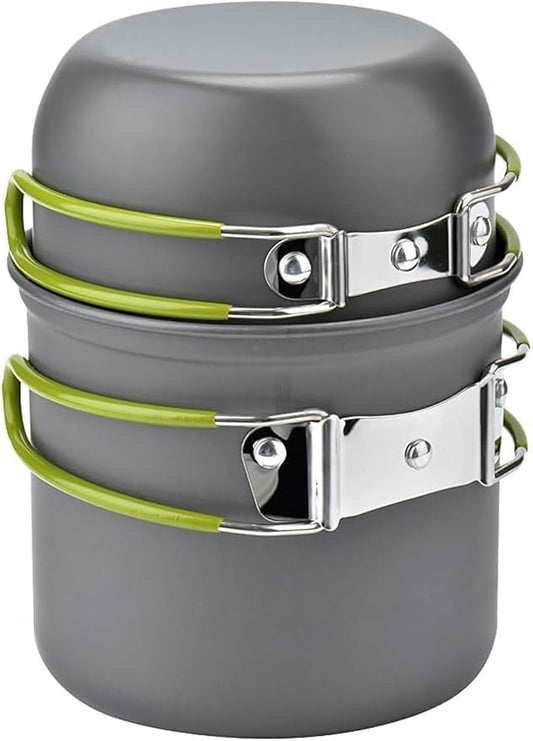 Camping Cookware Mess Kit Backpacking Pot Gear Camping Cooking Pots and Pans Set Camp Kitchen Equipment Accessories Green 4.88 x 6.57 inch