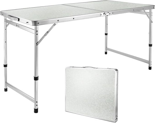 VILLEY 4 Feet Folding Camping Table, Portable Lightweight Outdoor Table with Aluminum Adjustable Legs for Travel Picnic Cooking Beach
