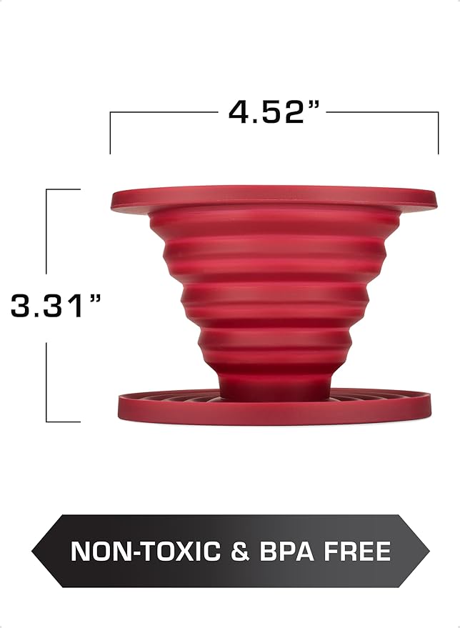COLETTI Sierra Pour Over Coffee Dripper — Collapsible Pour Over Coffee Dripper — Includes Pack of Paper Filters [Red, Pack of 2]