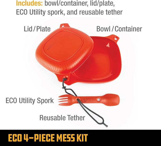 UCO Recycled ECO 5-Piece Camping Mess Kit with Bowl, Plate, Switch Spork Utensil Set