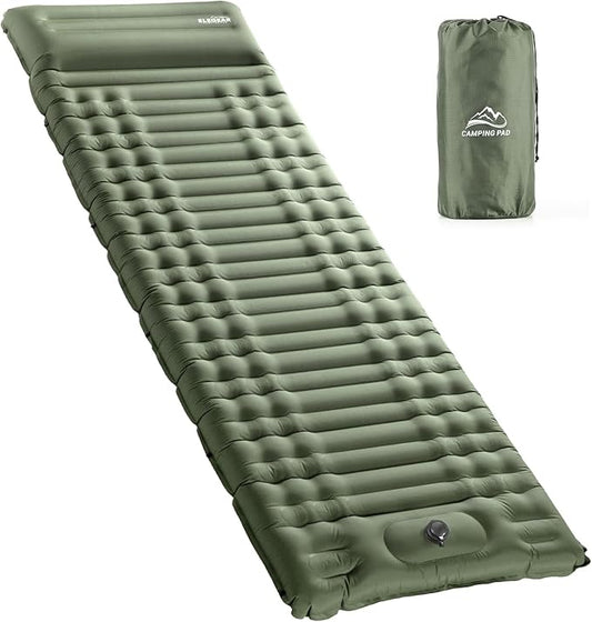 Elegear Self Inflating Sleeping Pad for Camping, 4" Ultra-Thick Camping Mattress Pad with Pillow Built-in Foot Pump, Portable Sleeping Mat for Backpacking, Hiking, Tent