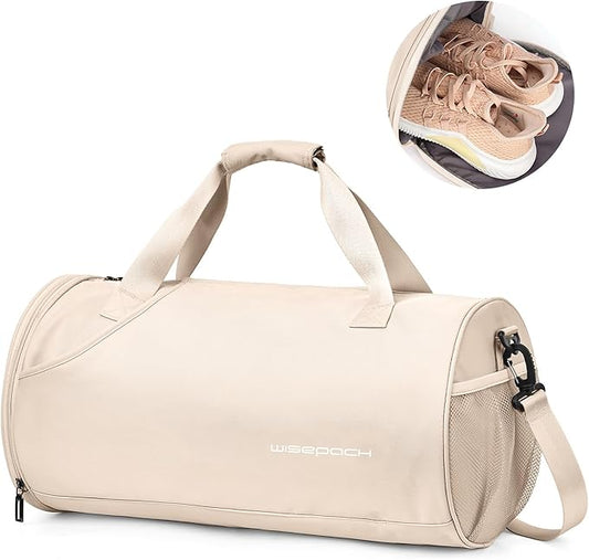 Gym Bag for Women Mens with Wet & Shoe Compartment,Small Duffle Bag for Travel Sport Gym Tote Bags Workout Bag Overnight Weekender Bag Carry on Travel Bag White