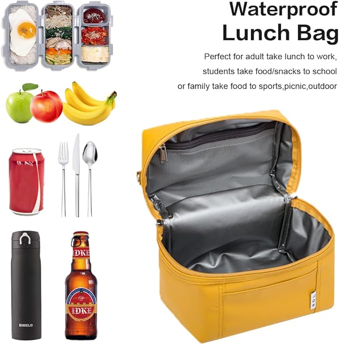 NOL Natural Organic Lifestyle Insulated Lunch Bags for Women Cooler Bag Lightweight Nylon Waterproof Lunch Box For Work (Mustard, Small)