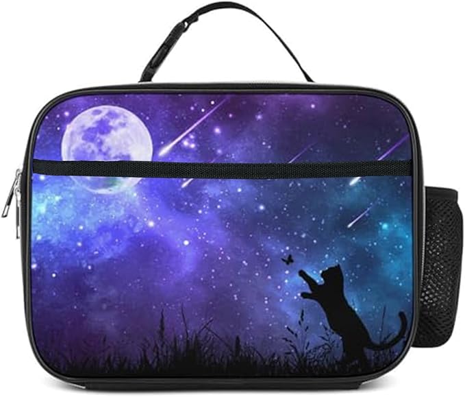 Starry Sky Cat Lunch Bag Insulated Reusable Lunch Box Kids Girls Boys Cooler Thermal Tote Bag For Men Women School Work Picnic
