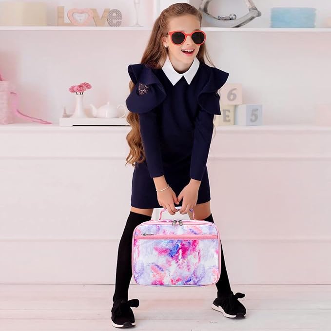 Kids Lunch Box Boys Girls Insulated Lunch Cooler Bag Reusable Lunch Tote Kit for School Travel (878 Galaxy-Purple)