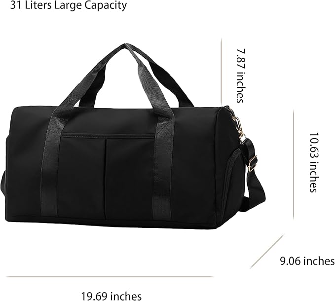 Gym Bag for Men Women with Separation for Wet and Dry, Shoe Storage, Waterproof Travel Duffle Bag for Gym, Swimming, Yoga, Sports (Black)