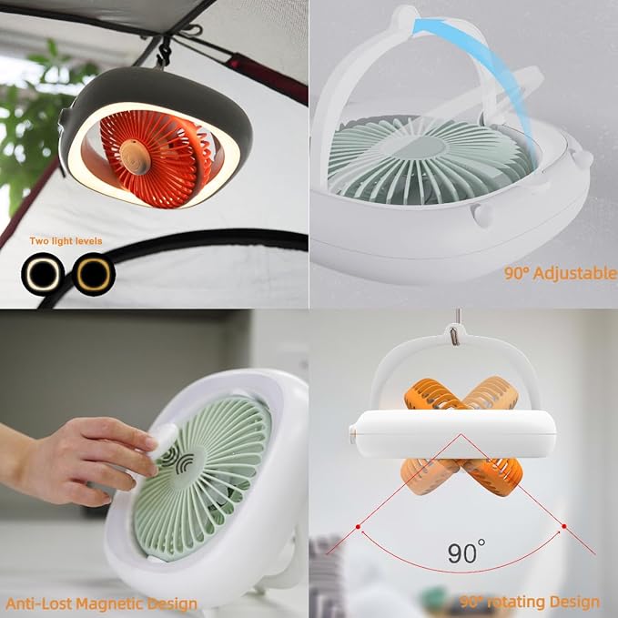 Portable Battery Powered Fan with Remote & Light, Camping Essentials Small Personal Oscillating Rechargeable Travel Fan for Outdoor,Tent,Picnic,Beach, Office