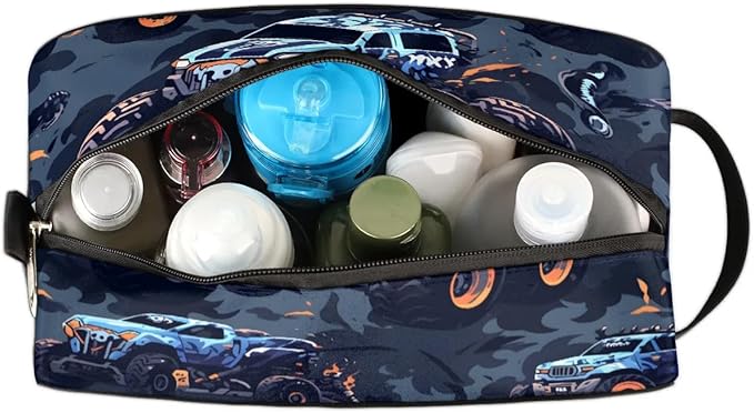 Monster Truck Car Hanging Toiletry Bag,Travel Hygiene Kits for Boys Mens,Waterproof Makeup Carry-on Bags,Cosmetic Bag,TSA Approved Shave Dopp Kit for Toiletries Shower Bathroom Accessories Gifts