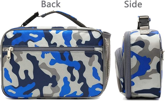 FlowFly Kids Lunch box Insulated Soft Bag Mini Cooler Back to School Thermal Meal Tote Kit for Girls, Boys,Blue Camo