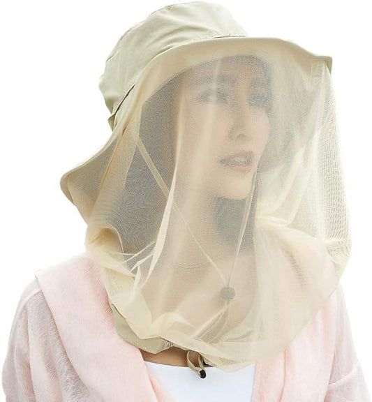 Mosquito Head Net Hat, Safari Sun Hat with Veil Mesh Protection from Insect