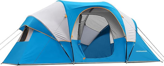 HIKERGARDEN 10 Person Camping Tent - Portable Easy Set Up Family Tent for Camp, Windproof Fabric Dome Tent Outdoor for Hiking, Backpacking, Traveling-14'x11'x74in(H)