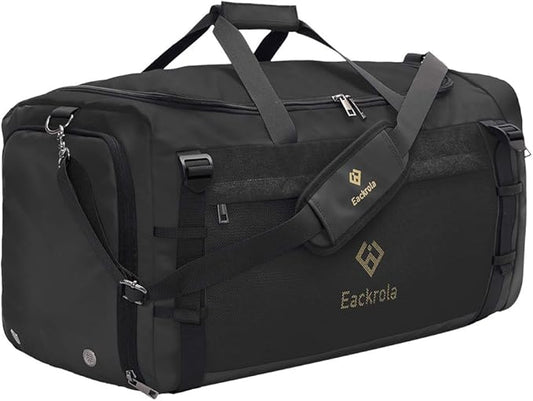 Eackrola Extra Large Sports Gym Bag, Travel Duffel bag with Wet Pocket & Shoes Compartment for men women, 85L, Lightweight （Black）