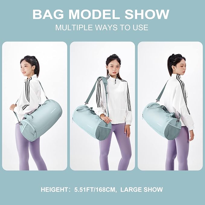 Gym Bag for Women & Men with Wet & Shoe Compartment, Small Duffle Bag for Travel, Sport, Gym, Workout, Overnight, Weekender, Carry-on - Light Blue