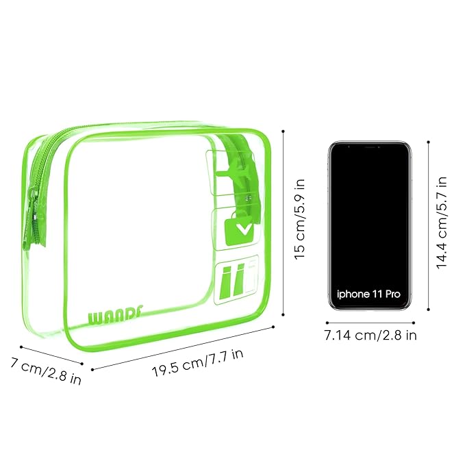 TSA Approved Clear Travel Toiletry Bag wih Zippers Carry-on Travel Accessories Quart Size Toiletries Cosmetic Pouch Makeup Bags for Men and Women (2pcs Green)