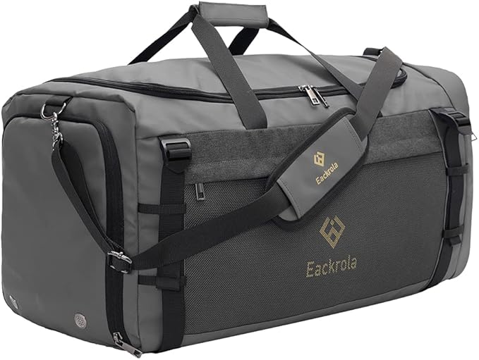 Eackrola Extra Large Sports Gym Bag, Travel Duffel bag with Wet Pocket & Shoes Compartment for men women, 85L, Lightweight （Gray）