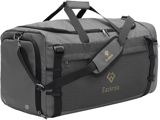 Eackrola Extra Large Sports Gym Bag, Travel Duffel bag with Wet Pocket & Shoes Compartment for men women, 85L, Lightweight （Gray）