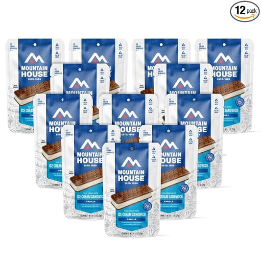 Mountain House Vanilla Ice Cream Sandwich | Freeze Dried Backpacking & Camping Food | 12-Pack