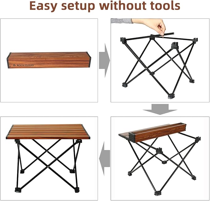 ROCK CLOUD Portable Camping Table Ultralight Aluminum Folding Beach Table Camp for Camping Hiking Backpacking Outdoor Picnic, Wood Grain