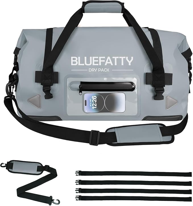 Large Waterproof Duffel Bag Roll-top Heavy Duty Dry Duffle Bags for Motorcycling, Rafting, Boating, SUP, Kayaking, Travel, 70L(Grey)