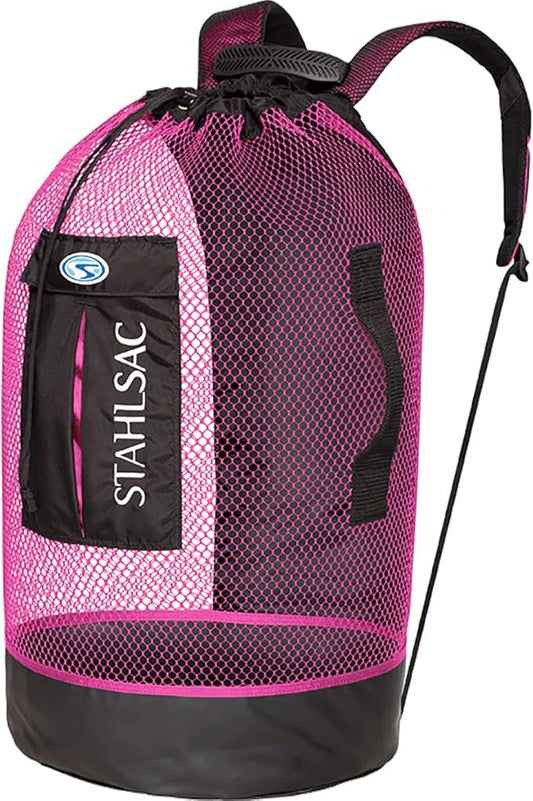 Stahlsac Panama Mesh Backpack: Convienent 103L size, ideal for dive gear, dry pockets, PINK
