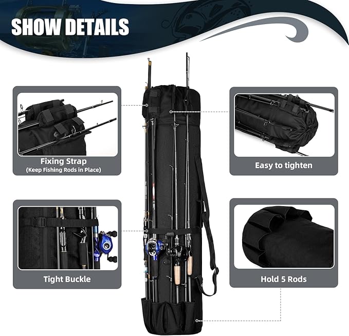 Wowelife Fishing Rod Carrier - Pole Bag Reel Organizer Case Storage for Gear, Travel - Gifts for Men, Family