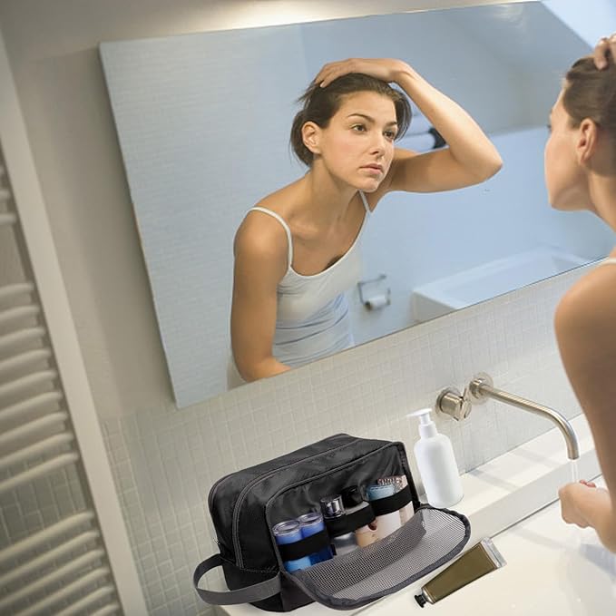 Toiletry,Shaving Bag for Men Hanging Dopp Kit Water Resistant Small for Traveling (Black)