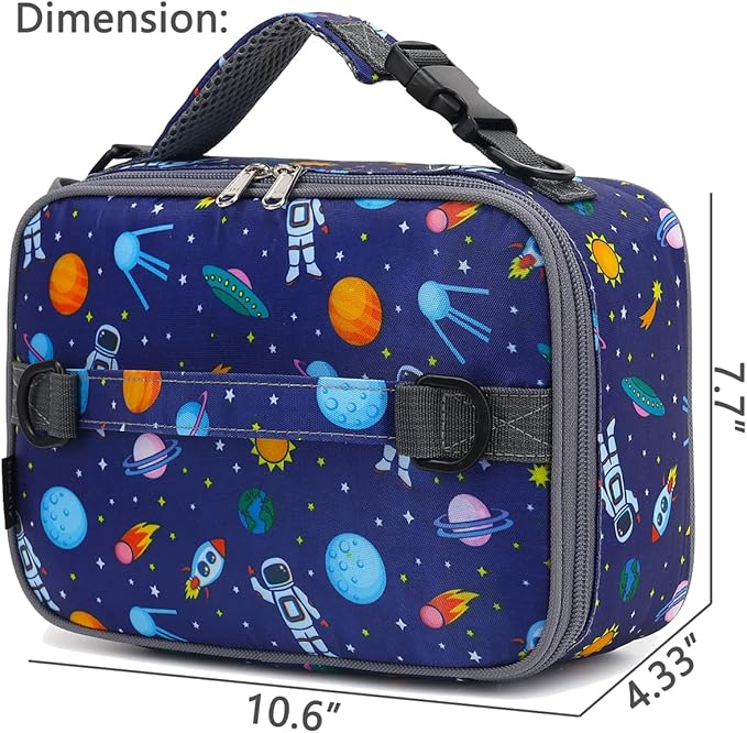 FlowFly Kids Lunch Bag, Durable Insulated School Lunch Box with Shoulder Strap and Bottle Holder, Water-resistant Thermal Small Lunch Cooler Tote for Teen Boys & Girls,Astronaut