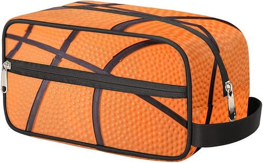 Basketball Texture Ball Portable Travel Toiletry Bag, Sport Dopp Kit Cosmetic Organizer Makeup Bag Shower Shaving Bag for Men Women