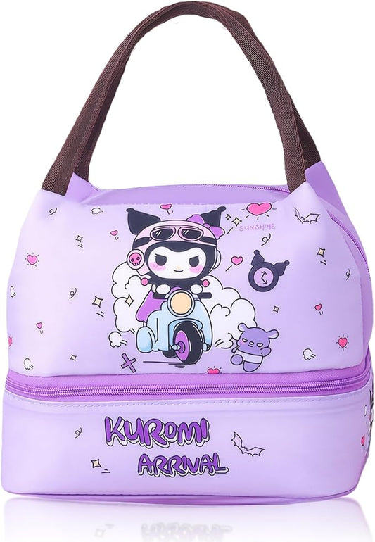 Kawaii Insulated Lunch Bag for Women Men, Cute Reusable Large Capacity Lunch Box, Double Compartment Container Lunch Tote Bag, Thermal Cooler Bag Food Handbags for Work Travel (Purple)