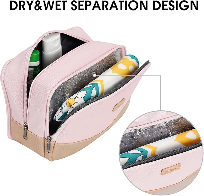 WANDF Travel Toiletry Bag for Men Large Toiletries Shaving Bag Water Resistant Hanging Dopp Kit Travel Accessories Bag for Women Men (Pink)