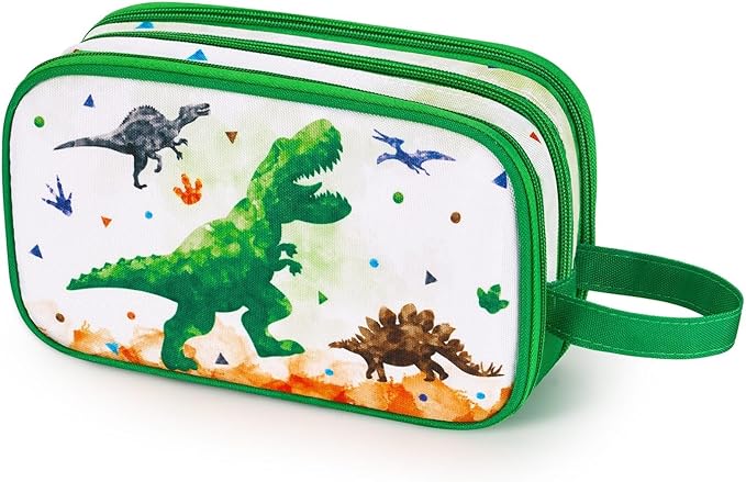Dinosaur Toiletry Bag - Travel Toiletry Bag for Boys Kids Christmas Birthday Gift Toiletries Makeup Cosmetic Pouch Camping Traveling Toiletry Case Water-resistant Wash Bag Dopp Kit with Mesh Pocket