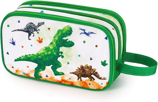 Dinosaur Toiletry Bag - Travel Toiletry Bag for Boys Kids Christmas Birthday Gift Toiletries Makeup Cosmetic Pouch Camping Traveling Toiletry Case Water-resistant Wash Bag Dopp Kit with Mesh Pocket
