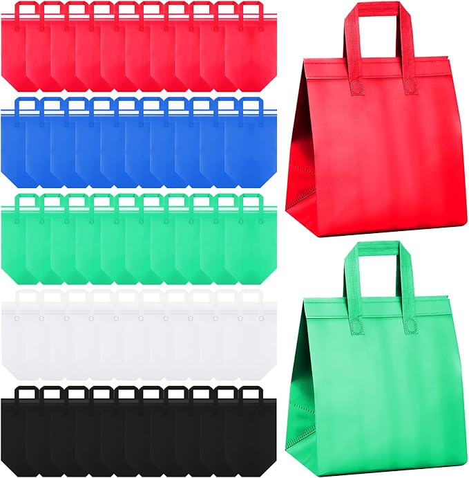 Hushee 200 Pcs Insulated Take out Bags Bulk Thermal Insulation Take Away Bags Disposable 10.24x11.02x6.69 Inch for Grocery Lunch Hot Cold Frozen Food Delivery Shipping Cooler(Colored)