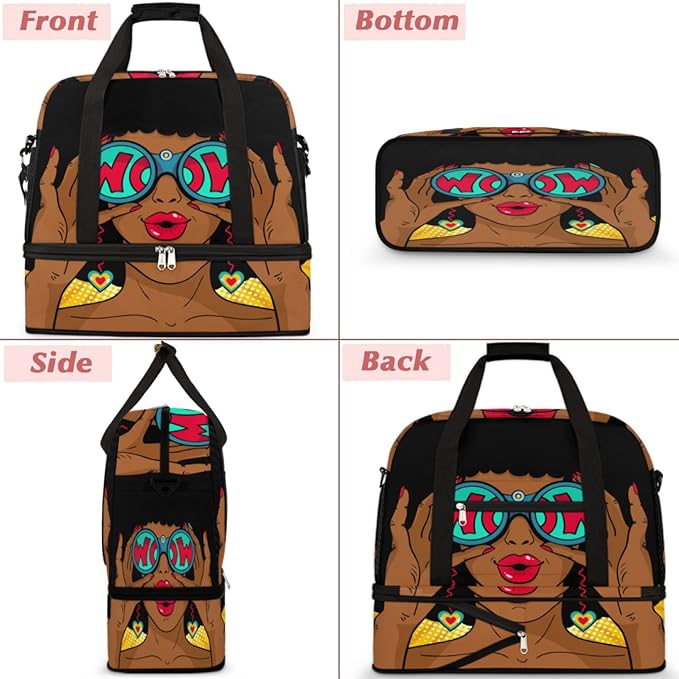 TropicalLife African Women's Wow Travel Duffle Bag, Sports Gym Bag with Shoes Compartment, Waterproof, Medium, Red