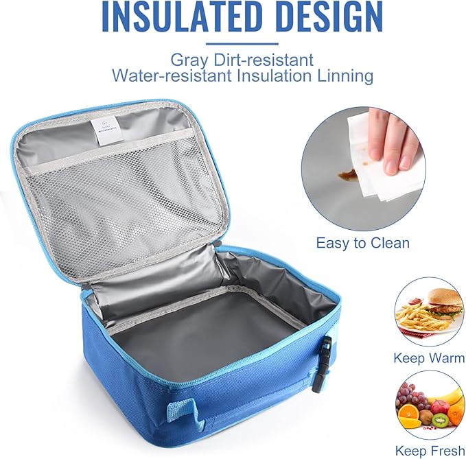 Genteen Lunch Box Kids,Insulated Lunch Bag Kids Boys Girls,Soft Bag Small Cooler Back to School Thermal Meal Tote Kit Lunch Box for School,Work,Outdoor (Blue)