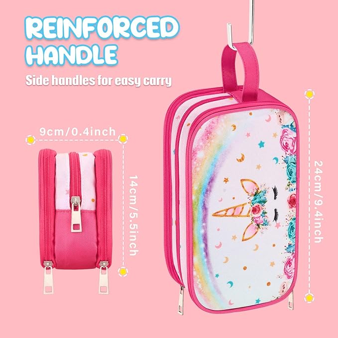 WAWSAM Rainbow Pink Toiletry Bag - Travel Toiletry Bag for Kids Girls Christmas Birthday Gift Camping Toiletry Case Toiletries Makeup Cosmetic Pouch Pink Water-resistant Wash Bag Dopp Kit with Pocket