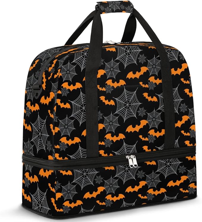 cfpolar Woman Travel Duffel Bag Halloween Bat Spider Web Foldable Tote Carry On Luggage Sports Gym Bag With Shoe Compartment Overnight Weekend Yoga Workout Bag Training Handbag