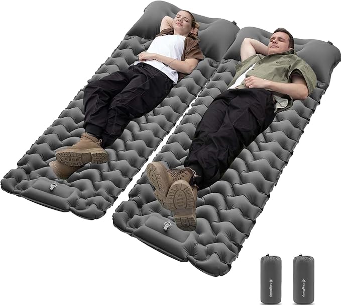 KingCamp Self Inflating Camping Mattress with Built-in Foot Pump, Connectable Durable Inflatable Sleeping Mat with Pillow, Compact Camping Air Mattress for Hiking