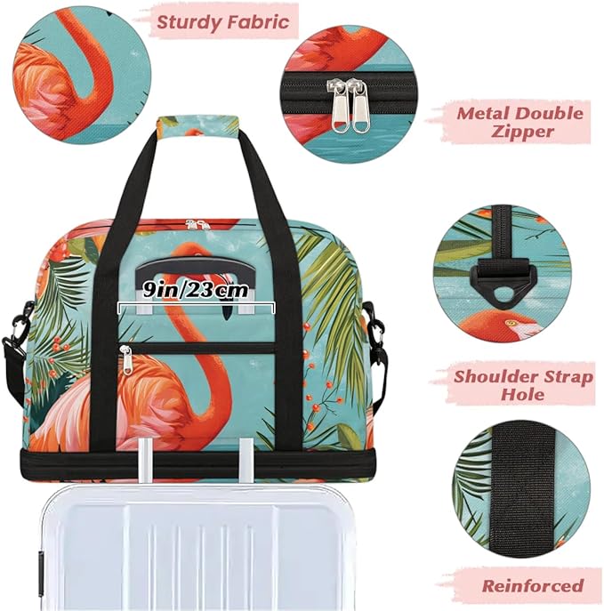 cfpolar Woman Travel Duffel Bag Tropical Flamingo Foldable Tote Carry On Luggage Sports Gym Bag With Shoe Compartment Overnight Weekend Yoga Workout Bag Training Handbag