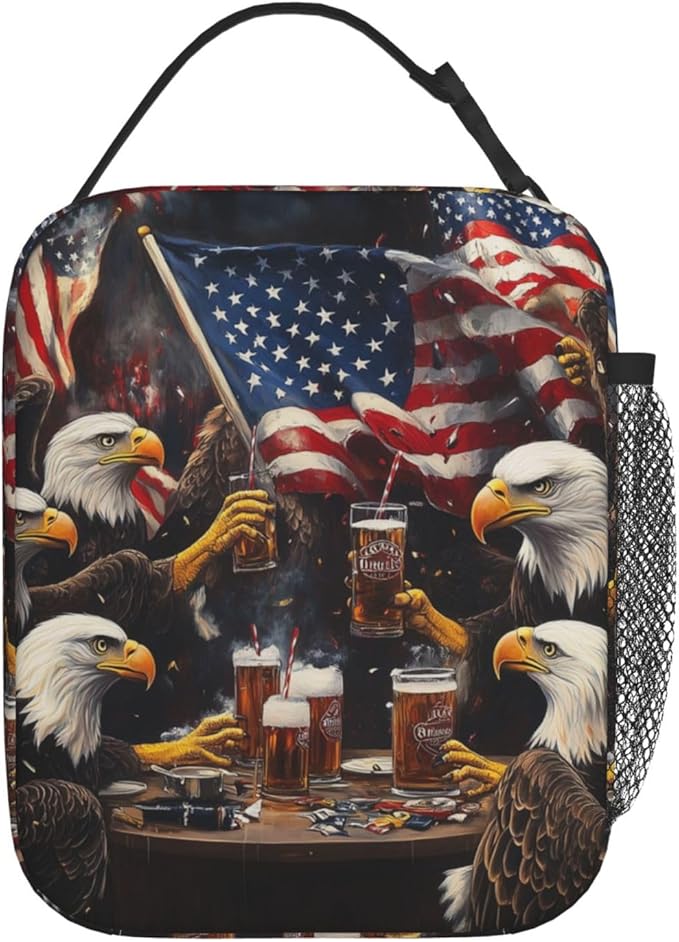 American Flag Bird Lunch Bag Insulated Reusable Lunch Box Thermal Cooler Tote For Men Women Work Travel Picnic Hiking