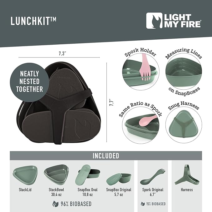 Light My Fire 6-Piece Camping Mess Kit for 1 — Lunch Kit with 3-in-1 Reusable Spork Camping Utensils, Mess Kits for Scouts — BPA-Free Dishwasher Safe Lunchbox — Hiking Backpacking Picnic, Cocoa