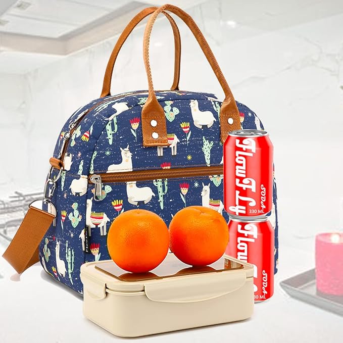FlowFly Insulated Lunch Bag With Shoulder Strap for Women, Men, and Kids, Large and Reusable, Handle, Freezable Work and School Travel Tote and Meal Prep Organizer,Alpaca