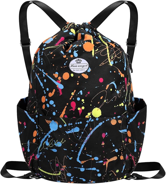 HUA ANGEL Floral Print Drawstring Bag - Lightweight Waterproof Cinch Sackpack with Side Pocket for Men & Women Travel Gym Bag