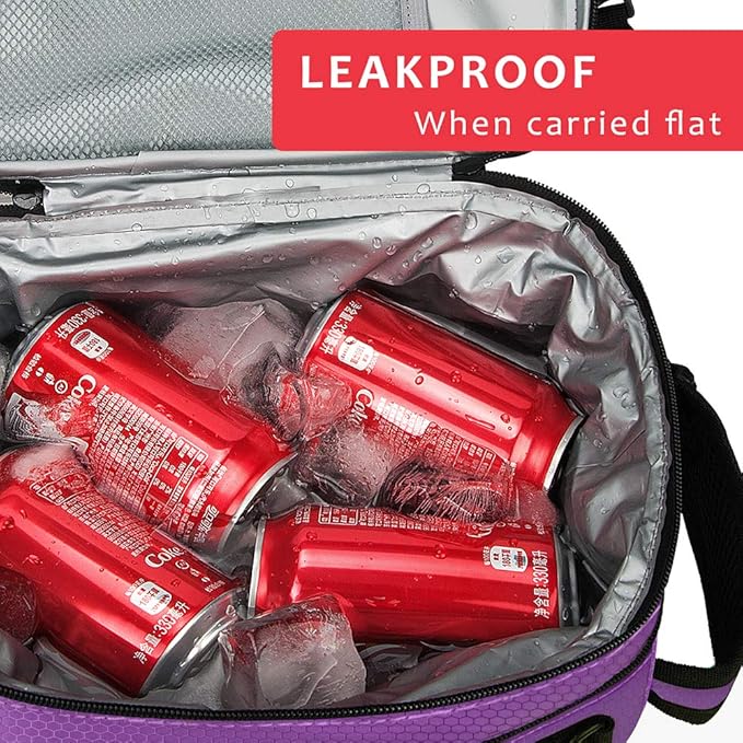 Expandable Insulated Lunch Bag, Leakproof Flat Lunch Cooler Tote with Shoulder Strap for Men and Women, Suitable for Work & Office by Tirrinia, Purple