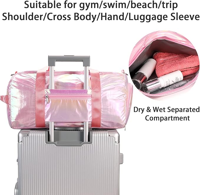 Gym Duffle Bag for Kids Girls Sports - Dance Cheerlead Overnight Weekender with Shoe Compartment - Pink