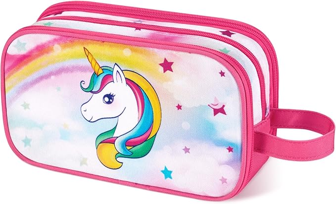 WAWSAM Toiletry Bag for Girls - Kids Toiletry Bag Christmas Birthday Gift Camping Travel Toiletry Case Toiletries Makeup Cosmetic Pouch Pink Water-resistant Wash Bag Dopp Kit with Mesh Pocket