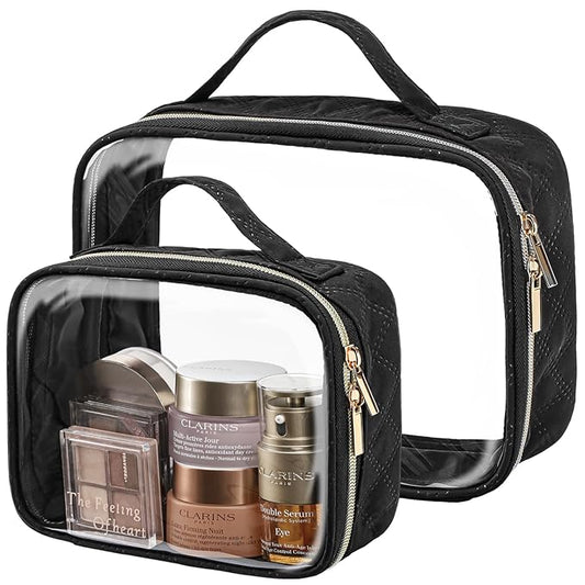 PACKISM Clear Makeup Bag - TSA Approved Toiletry Bag with Handle Large Opening, Clear Toiletry Bags for Traveling Travel Essentials, Travel Bags for Toiletries, Black
